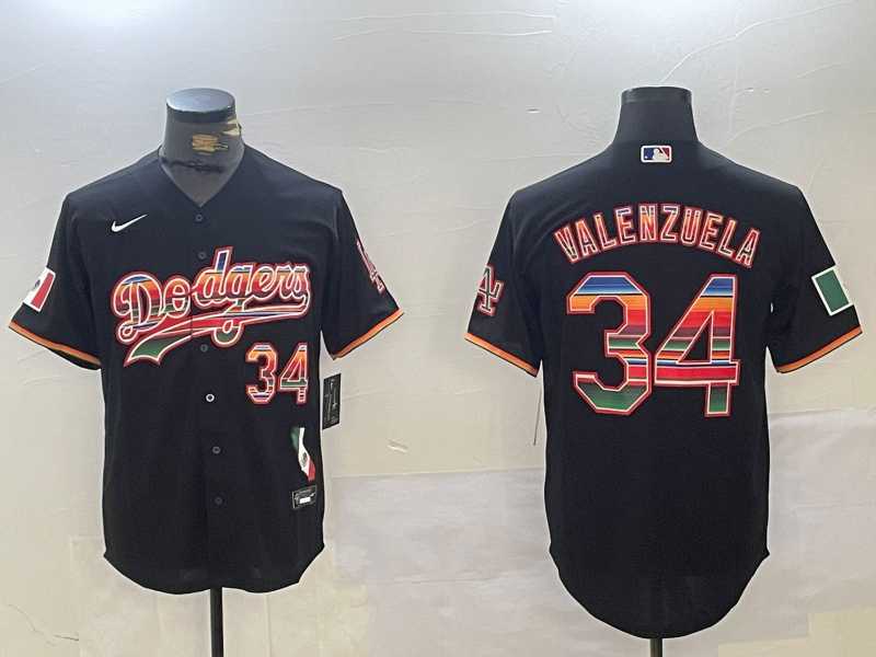 Men%27s Los Angeles Dodgers #34 Fernando Valenzuela Black Rainbow Mexico Cool Base Stitched Fashion Jersey